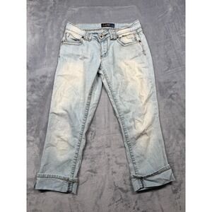 Angels Capri Jeans Womens 9 Blue Light Wash Cotton Stretch Cuffed Hem Low Rise